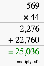 How to calculate 569 times 44 using long multiplication