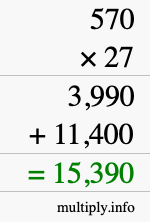 How to calculate 570 times 27 using long multiplication