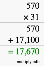 How to calculate 570 times 31 using long multiplication