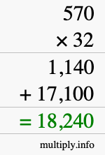How to calculate 570 times 32 using long multiplication How to calculate 570 times 32 using long multiplication