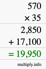 How to calculate 570 times 35 using long multiplication