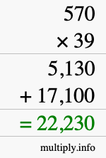 How to calculate 570 times 39 using long multiplication