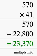 How to calculate 570 times 41 using long multiplication