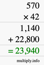 How to calculate 570 times 42 using long multiplication