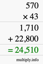 How to calculate 570 times 43 using long multiplication