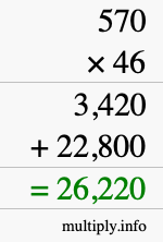 How to calculate 570 times 46 using long multiplication