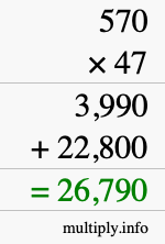 How to calculate 570 times 47 using long multiplication