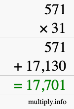 How to calculate 571 times 31 using long multiplication