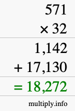How to calculate 571 times 32 using long multiplication How to calculate 571 times 32 using long multiplication