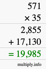 How to calculate 571 times 35 using long multiplication