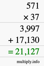 How to calculate 571 times 37 using long multiplication