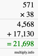 How to calculate 571 times 38 using long multiplication