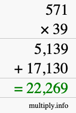 How to calculate 571 times 39 using long multiplication