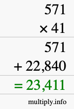 How to calculate 571 times 41 using long multiplication
