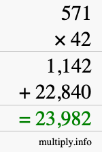 How to calculate 571 times 42 using long multiplication