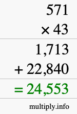 How to calculate 571 times 43 using long multiplication