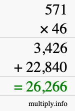 How to calculate 571 times 46 using long multiplication