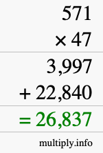How to calculate 571 times 47 using long multiplication