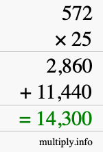 How to calculate 572 times 25 using long multiplication