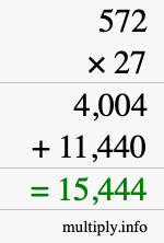 How to calculate 572 times 27 using long multiplication