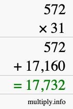 How to calculate 572 times 31 using long multiplication