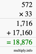 How to calculate 572 times 33 using long multiplication