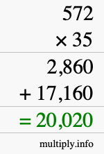 How to calculate 572 times 35 using long multiplication