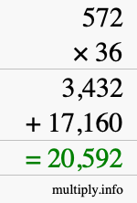 How to calculate 572 times 36 using long multiplication