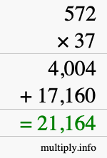 How to calculate 572 times 37 using long multiplication