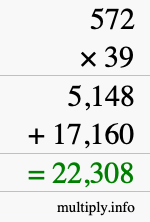 How to calculate 572 times 39 using long multiplication