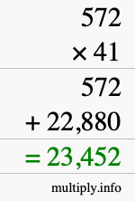 How to calculate 572 times 41 using long multiplication