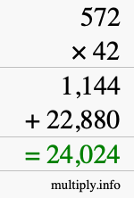 How to calculate 572 times 42 using long multiplication