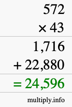 How to calculate 572 times 43 using long multiplication