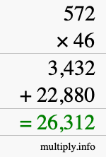 How to calculate 572 times 46 using long multiplication