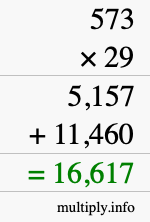 How to calculate 573 times 29 using long multiplication