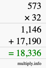 How to calculate 573 times 32 using long multiplication How to calculate 573 times 32 using long multiplication