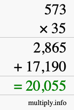 How to calculate 573 times 35 using long multiplication
