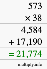 How to calculate 573 times 38 using long multiplication