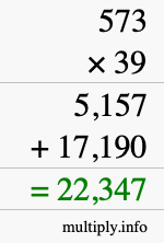 How to calculate 573 times 39 using long multiplication