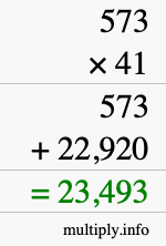 How to calculate 573 times 41 using long multiplication