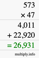 How to calculate 573 times 47 using long multiplication