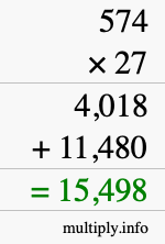 How to calculate 574 times 27 using long multiplication