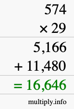 How to calculate 574 times 29 using long multiplication