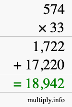 How to calculate 574 times 33 using long multiplication