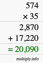 How to calculate 574 times 35 using long multiplication