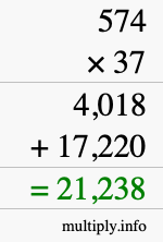 How to calculate 574 times 37 using long multiplication