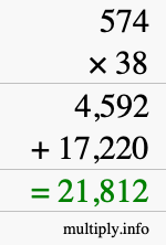 How to calculate 574 times 38 using long multiplication