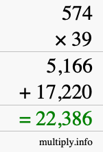 How to calculate 574 times 39 using long multiplication
