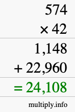 How to calculate 574 times 42 using long multiplication