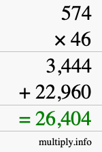 How to calculate 574 times 46 using long multiplication